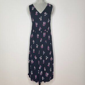 Joe Fresh Navy Blue Floral V-Neck Sleeveless Midi Dress - Size Large